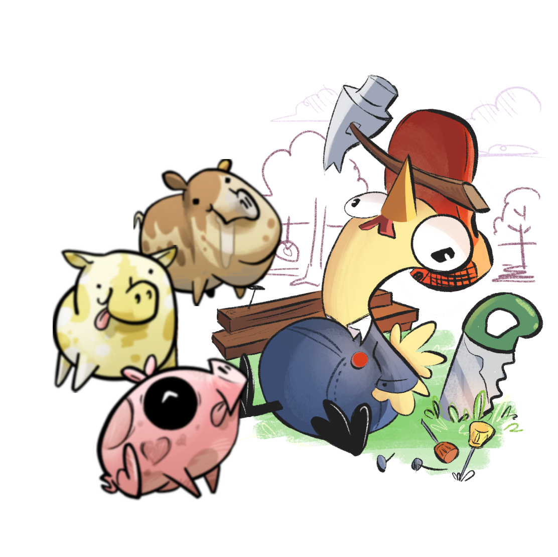 A constructor Frango with the Wacky Piggies